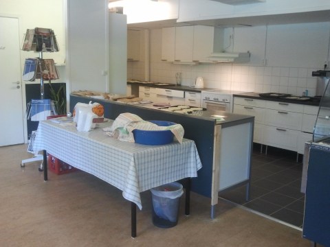 Kitchen at Verdandi Long view of the kitchen at Verdandi women's center
