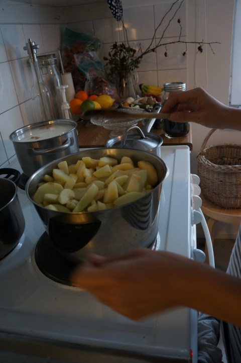 Apple Butter and Milk Tea Cooking on the Stove